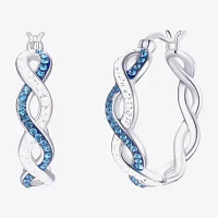 Blue Crystal Sterling Silver 25mm Round Hoop Earrings