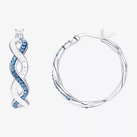 Blue Crystal Sterling Silver 25mm Round Hoop Earrings