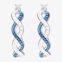 Blue Crystal Sterling Silver 25mm Round Hoop Earrings