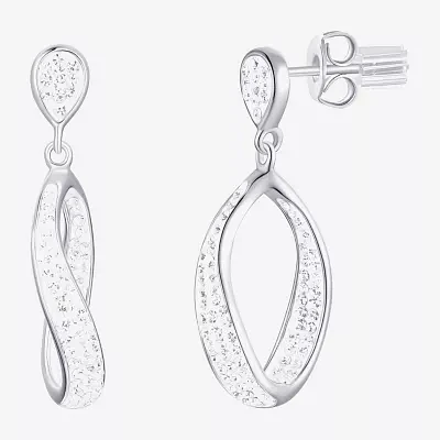 White Crystal Sterling Silver Round Drop Earrings