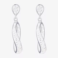 White Crystal Sterling Silver Round Drop Earrings