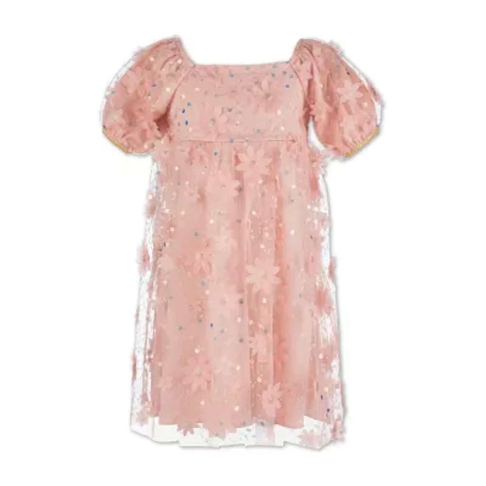 Speechless Little Girls Elbow Sleeve Puffed Babydoll Dress