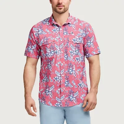IZOD Mens Sunshield Performance Stretch Fabric Short Sleeve Regular Fit Button-Down Shirt