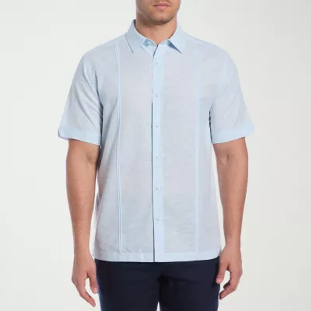 Cubavera Linen Blend Panel Mens Regular Fit Short Sleeve Button-Down Shirt