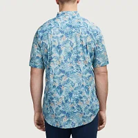 IZOD Dockside Chambray Big and Tall Mens Classic Fit Short Sleeve Leaf Button-Down Shirt