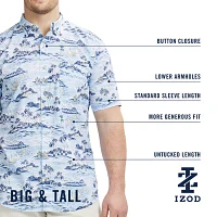 IZOD Dockside Chambray Big and Tall Mens Classic Fit Short Sleeve Leaf Button-Down Shirt
