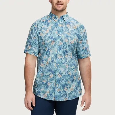 IZOD Dockside Chambray Big and Tall Mens Classic Fit Short Sleeve Leaf Button-Down Shirt