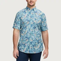 IZOD Dockside Chambray Big and Tall Mens Classic Fit Short Sleeve Leaf Button-Down Shirt