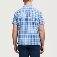IZOD Lux Classic Big and Tall Mens Fit Short Sleeve Plaid Button-Down Shirt