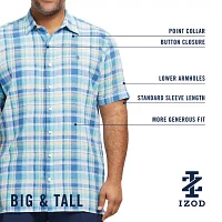 IZOD Lux Classic Big and Tall Mens Fit Short Sleeve Plaid Button-Down Shirt