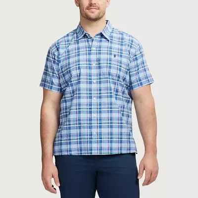 IZOD Lux Classic Big and Tall Mens Fit Short Sleeve Plaid Button-Down Shirt