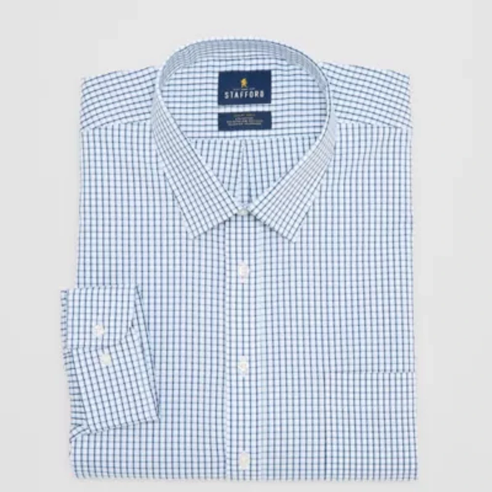 Stafford Smart Tech Mens Regular Fit Stretch Fabric Wrinkle Free Long Sleeve Dress Shirt