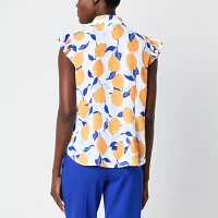 Liz Claiborne Womens Sleeveless Regular Fit Button-Down Shirt
