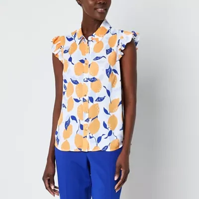 Liz Claiborne Womens Sleeveless Regular Fit Button-Down Shirt