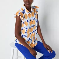 Liz Claiborne Womens Sleeveless Regular Fit Button-Down Shirt