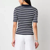 Worthington Womens Short Sleeve Striped Pullover Sweater