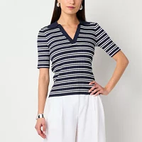 Worthington Womens Short Sleeve Striped Pullover Sweater