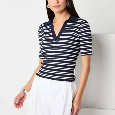 Worthington Womens Short Sleeve Striped Pullover Sweater