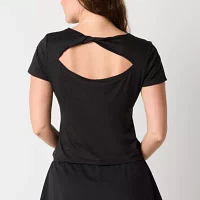 Xersion Everyday Womens Crew Neck Twist Back Short Sleeve T-Shirt