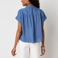a.n.a Womens Split Crew Neck Short Sleeve Blouse