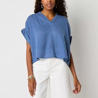 a.n.a Womens Split Crew Neck Short Sleeve Blouse