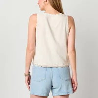 a.n.a Tie Front Womens V Neck Sleeveless Embroidered Blouse
