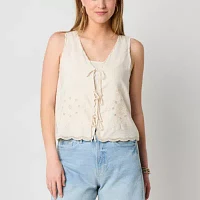 a.n.a Tie Front Womens V Neck Sleeveless Embroidered Blouse