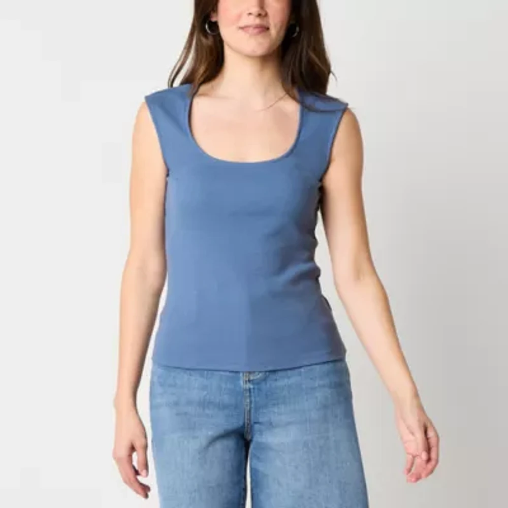 a.n.a Ribbed Womens U Neck Short Sleeve T-Shirt