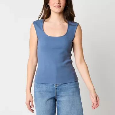 a.n.a Ribbed Womens U Neck Short Sleeve T-Shirt