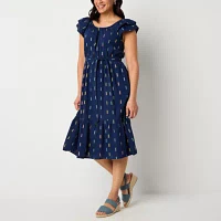 St. John's Bay Womens Short Sleeve Midi A-Line Dress