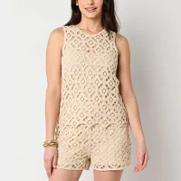 a.n.a Womens Short Sleeve Crochet Top