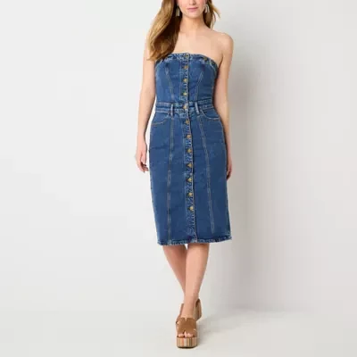 a.n.a Womens Strapless Denim Column Dress