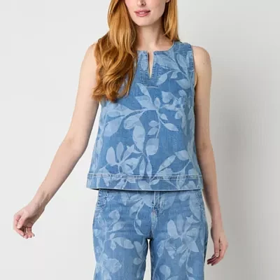 Liz Claiborne Womens Split Crew Neck Sleeveless Shell