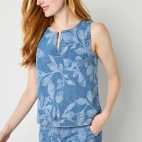 Liz Claiborne Womens Split Crew Neck Sleeveless Shell