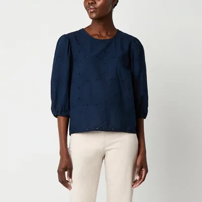 Liz Claiborne Womens Crew Neck 3/4 Sleeve Blouse