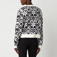 Liz Claiborne Womens Crew Neck Long Sleeve Open Front Floral Cardigan