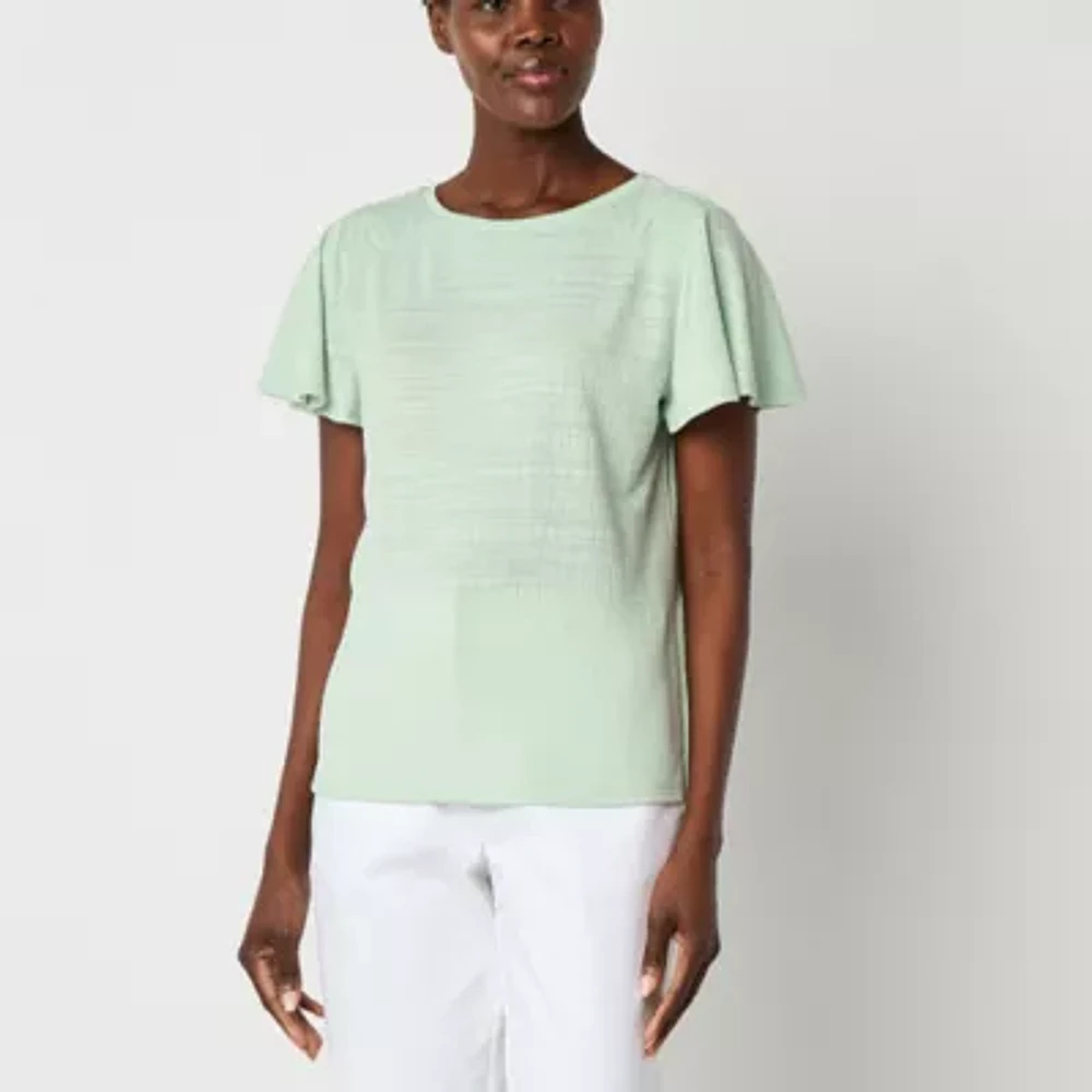Liz Claiborne Womens Crew Neck Short Sleeve Blouse