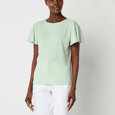 Liz Claiborne Womens Crew Neck Short Sleeve Blouse