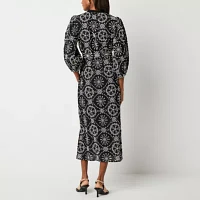 Worthington Womens 3/4 Sleeve Eyelet Shirt Dress