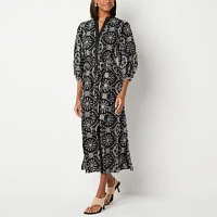 Worthington Womens 3/4 Sleeve Eyelet Shirt Dress