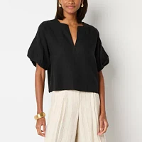 Worthington Womens Split Crew Neck Short Sleeve Blouse