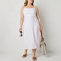 a.n.a Womens Plus Linen Blend Sleeveless Sundress