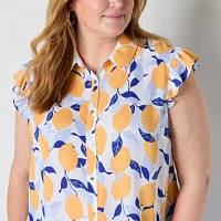 Liz Claiborne Plus Womens Sleeveless Regular Fit Button-Down Shirt