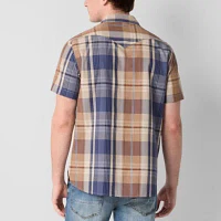 Frye and Co. Mens Regular Fit Short Sleeve Plaid Button-Down Shirt
