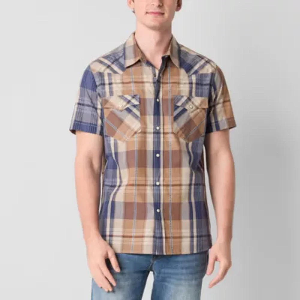 Frye and Co. Mens Regular Fit Short Sleeve Plaid Button-Down Shirt