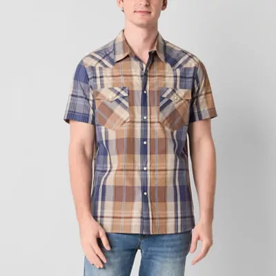 Frye and Co. Mens Regular Fit Short Sleeve Plaid Button-Down Shirt