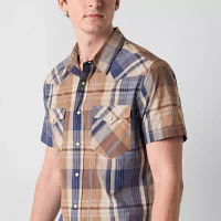 Frye and Co. Mens Regular Fit Short Sleeve Plaid Button-Down Shirt