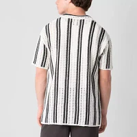 Arizona Mens Short Sleeve Button Front Sweater