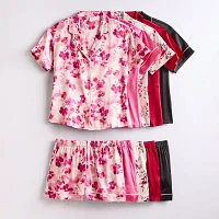 Ambrielle Womens Satin Short Sleeve 2-pc. Shorts Pajama Set