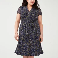 MSK Womens Short Sleeve Floral Shirt Dress Plus